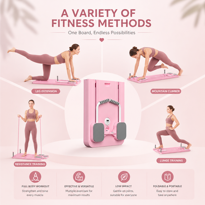 5-in-1 Foldable Pilates Reformer Board with Timer – Portable Full Body Home Gym