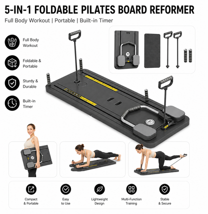 5-in-1 Foldable Pilates Reformer Board with Timer – Portable Full Body Home Gym