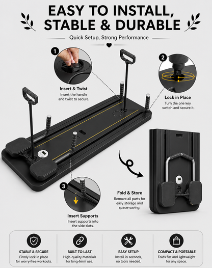 5-in-1 Foldable Pilates Reformer Board with Timer – Portable Full Body Home Gym