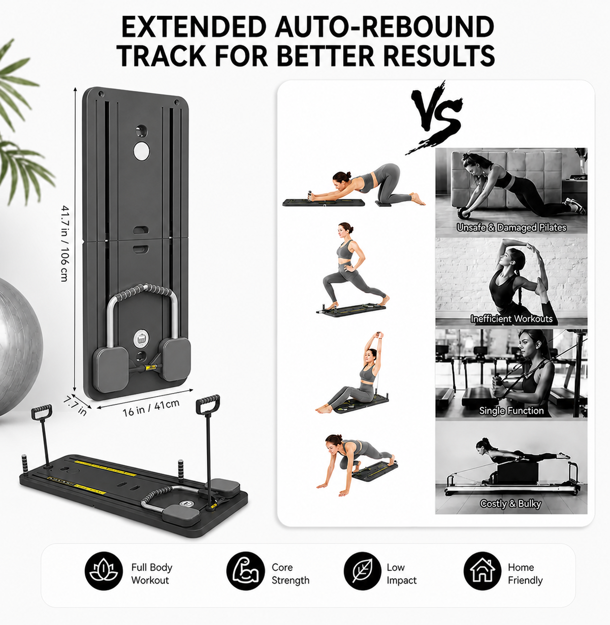 5-in-1 Foldable Pilates Reformer Board with Timer – Portable Full Body Home Gym