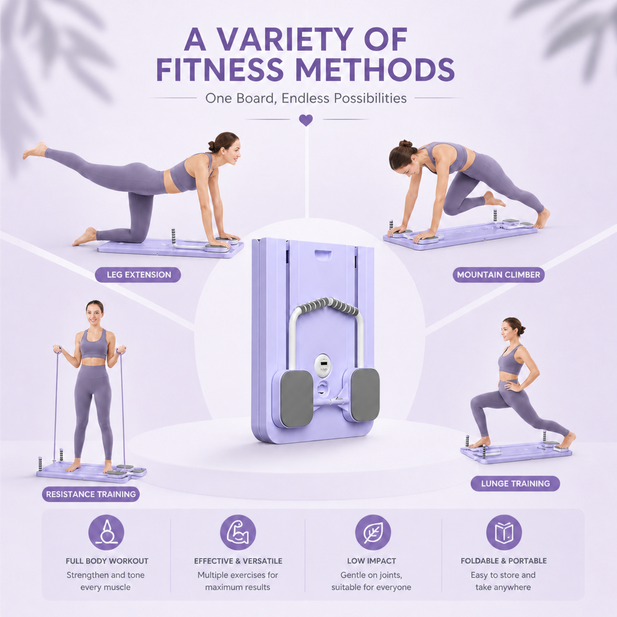 5-in-1 Foldable Pilates Reformer Board with Timer – Portable Full Body Home Gym