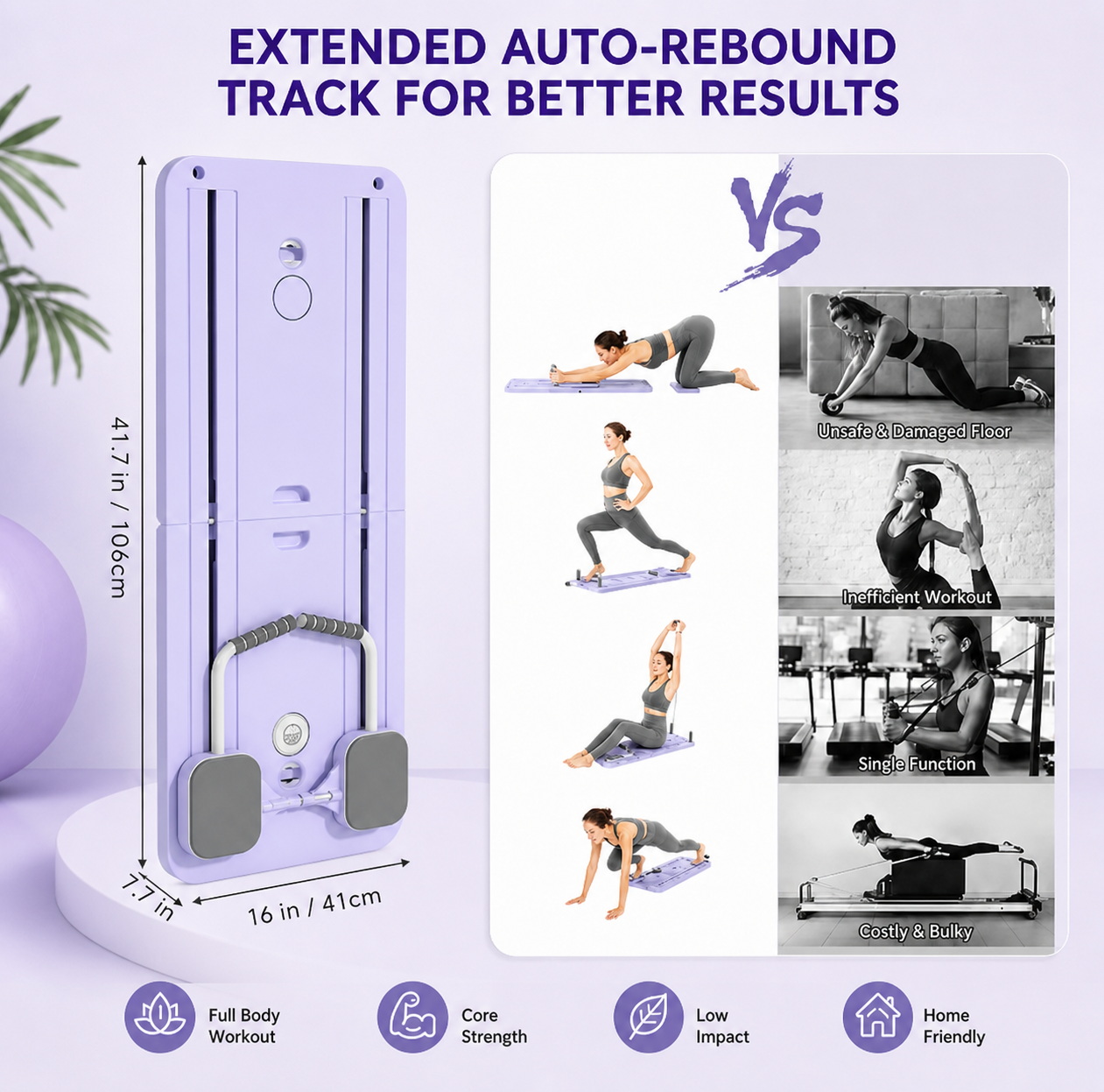 5-in-1 Foldable Pilates Reformer Board with Timer – Portable Full Body Home Gym
