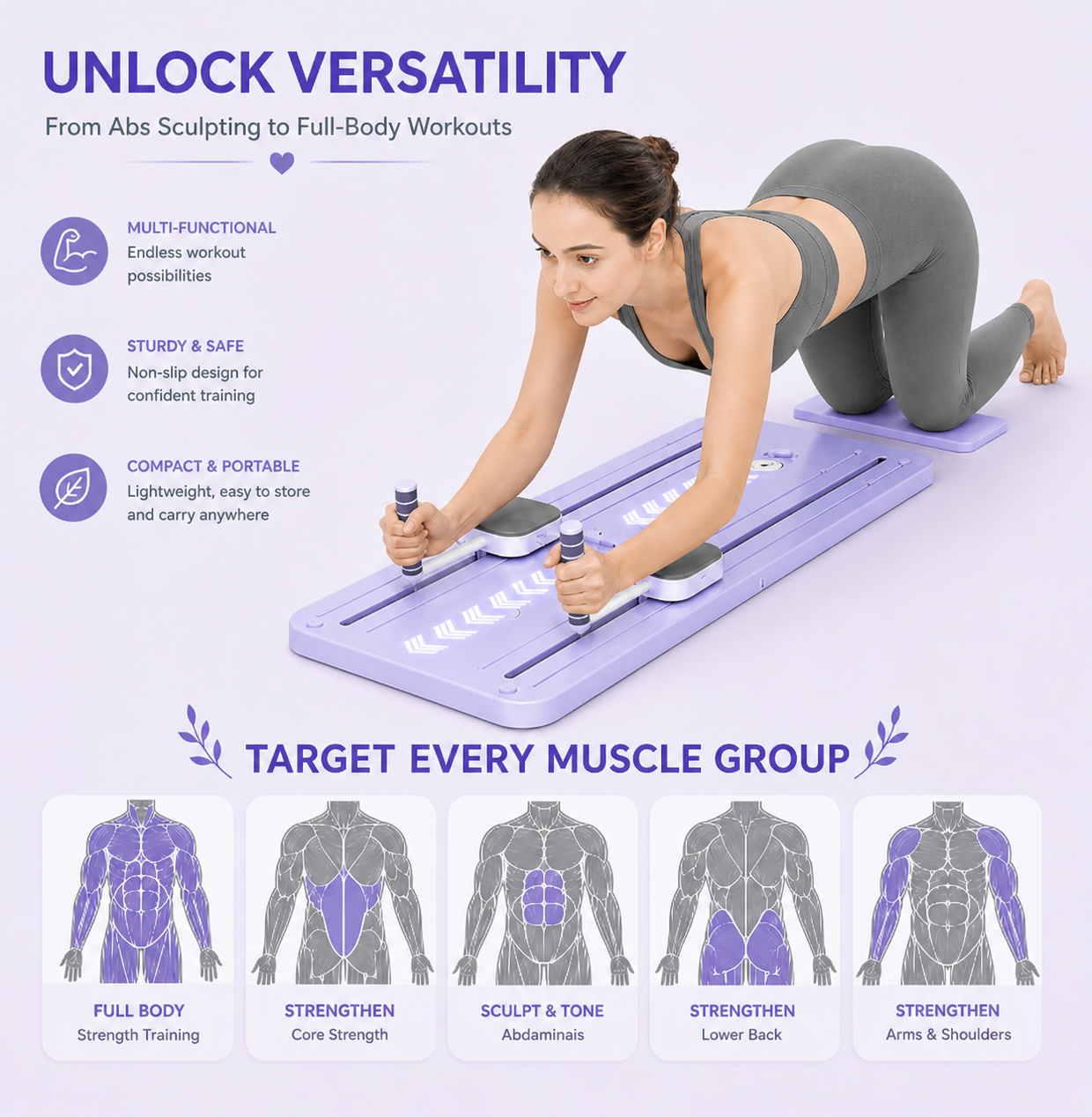 5-in-1 Foldable Pilates Reformer Board with Timer – Portable Full Body Home Gym